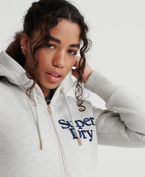 Superdry Applique Serif Cipzár Női Kapucnis Pulóver Fehér | MOWLY1937